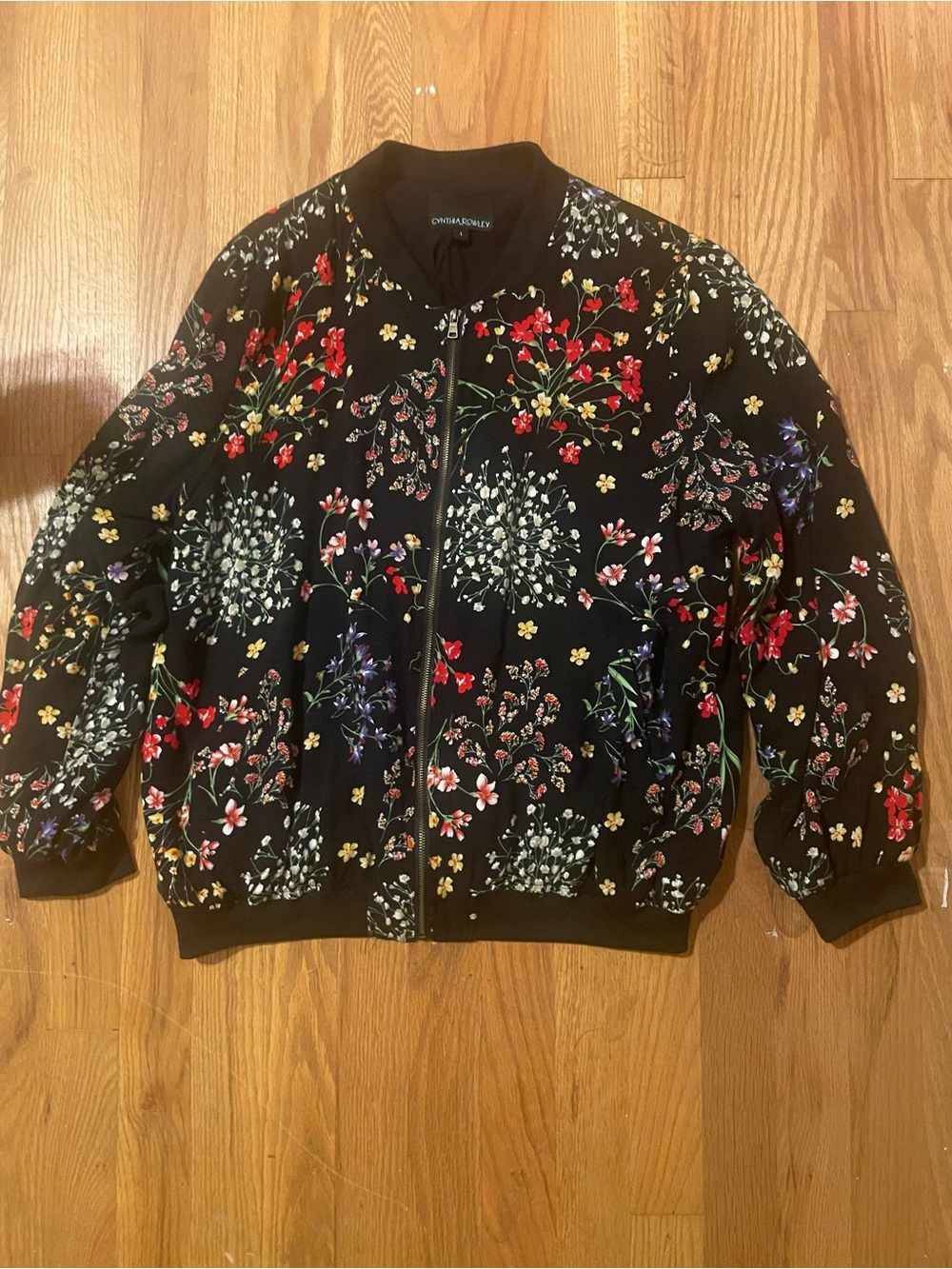 Cynthia Rowley Black Floral Quilted Bomber Jacket